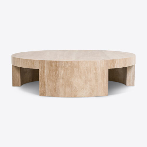 large round marble coffee table in travertine