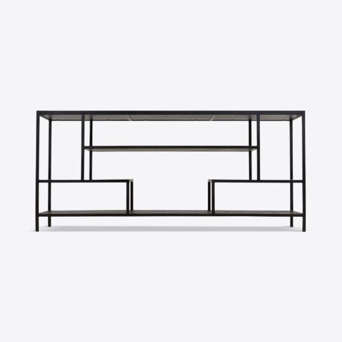 York ebonised oak black console table with shelving
