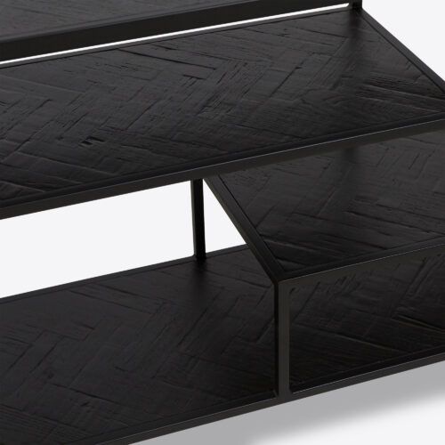York ebonised oak black console table with shelving