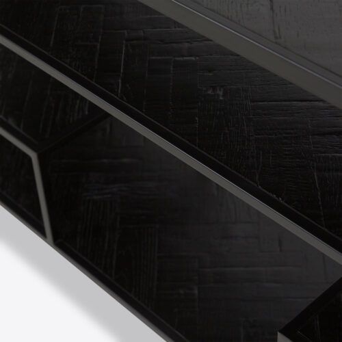 York ebonised oak black console table with shelving