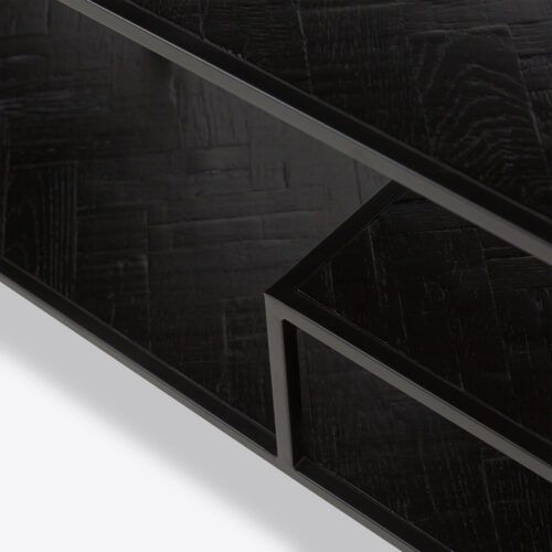 York ebonised oak black console table with shelving