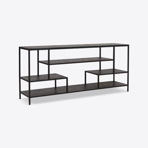 York ebonised oak black console table with shelving