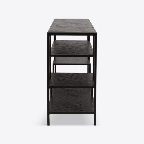 York ebonised oak black console table with shelving