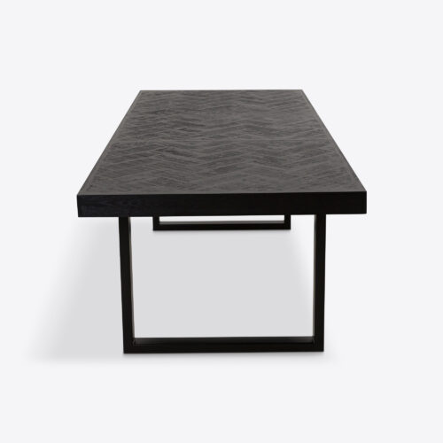 York extendable dining table black ebonised wood - parquetry pattern inlay