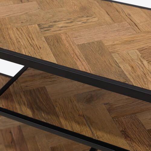 York ebonised parquet oak console table or media unit with open shelving