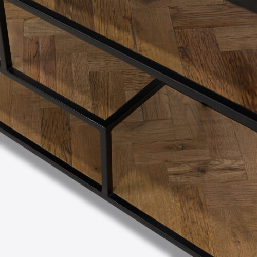 York ebonised parquet oak console table or media unit with open shelving