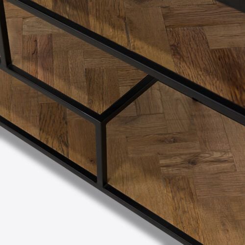 York ebonised parquet oak console table or media unit with open shelving