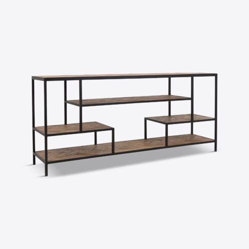 York ebonised parquet oak console table or media unit with open shelving