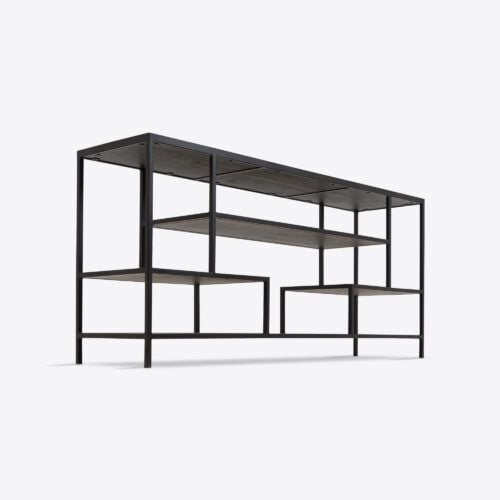 York ebonised parquet oak console table or media unit with open shelving