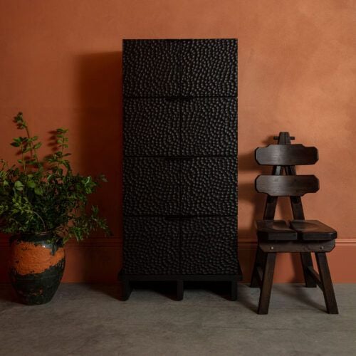 Camden tall cabinet - modern black sideboard with textured front