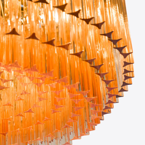 Medium Amber Amaro - amber drum triedri chandelier in mid-century Murano glass style