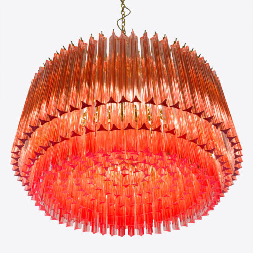 Medium Pink Amaro - pink drum chandelier in mid-century Murano glass style