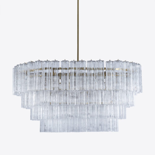 Treviso mid-century inspired dining chandelier in smoked quartz pink or clear glass