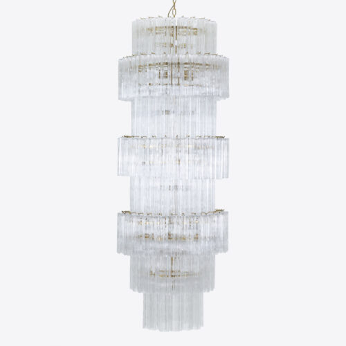 tiered stairwell chandelier made of clear glass tubes