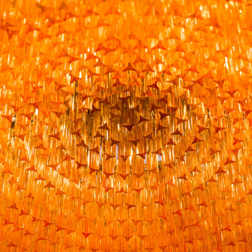 Grande Amber Amaro - large amber drum chandelier in mid-century Murano glass style