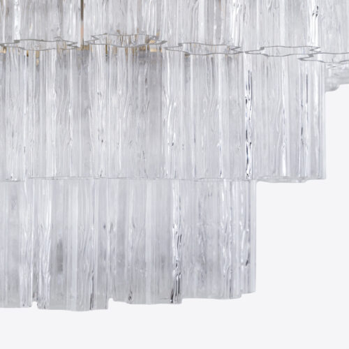 Treviso mid-century inspired tiered glass chandelier in clear smoked quartz or pink glass