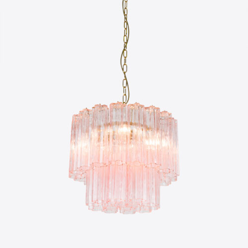 Treviso mid-century inspired small tiered glass chandelier in clear smoked quartz or pink glass
