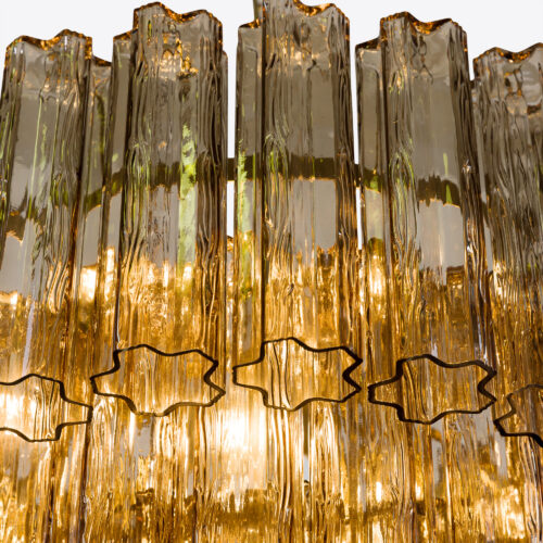 Treviso mid-century inspired dining chandelier in smoked quartz pink or clear glass