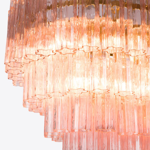 mid-century inspired dining chandelier in smoked quartz pink or clear glass