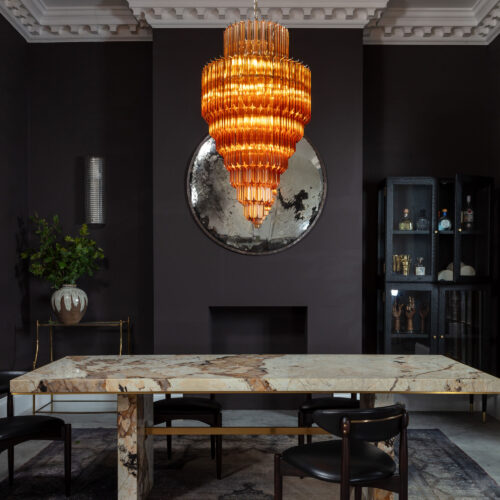 Raphael mid-century inspired chandelier in Murano style - amber or pink glass