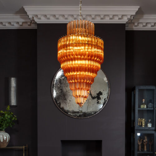 Raphael mid-century inspired chandelier in Murano style - amber or pink glass