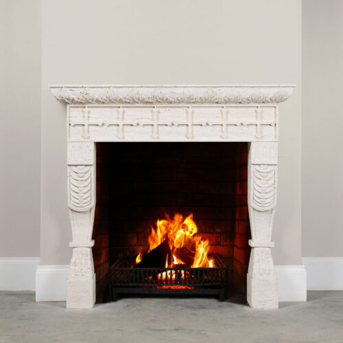 travertine tall fireplace chimneypiece
