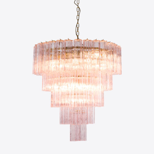 Treviso pink glass tiered chandelier in mid-century style