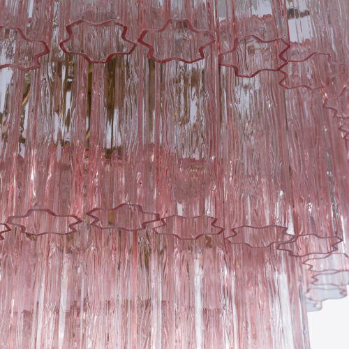 Treviso pink glass tiered chandelier in mid-century style