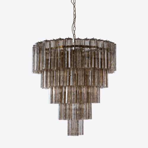 smoked glass tiered chandelier in mid-century style