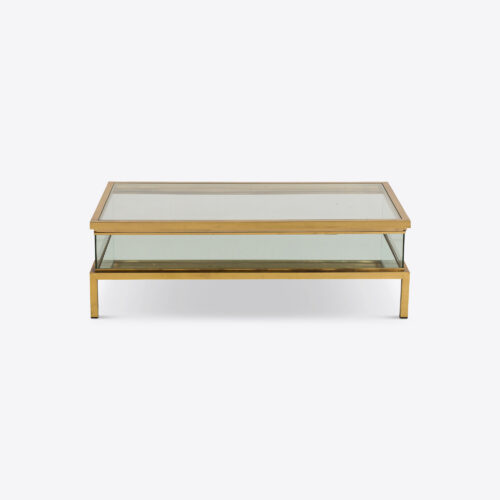70s brass sliding display case glass coffee table