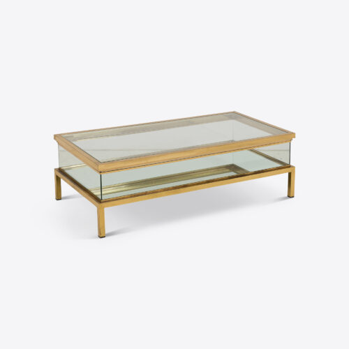 70s brass sliding display case glass coffee table