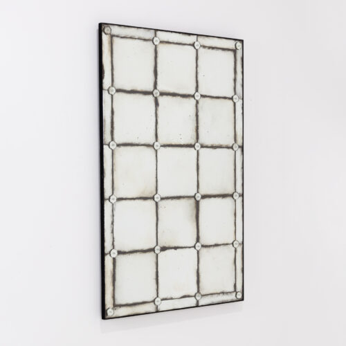 Chateaux rectangular bistro mirror with aged glass and decorative rivets