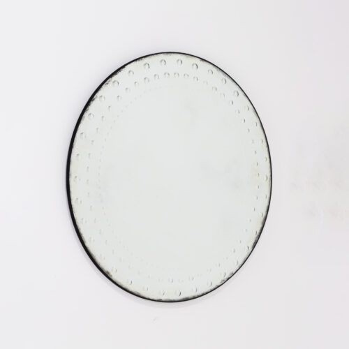 Large Fontaine round aged bistro mirror with rivets