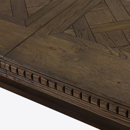 extending extendable dining table with parquet design made from oak suitable for dining room or kitchen