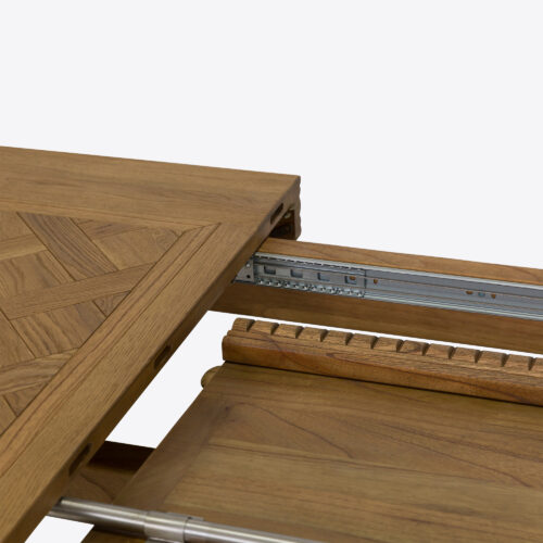 Bezier extending extendable dining table with parquet design made from oak suitable for dining room or kitchen