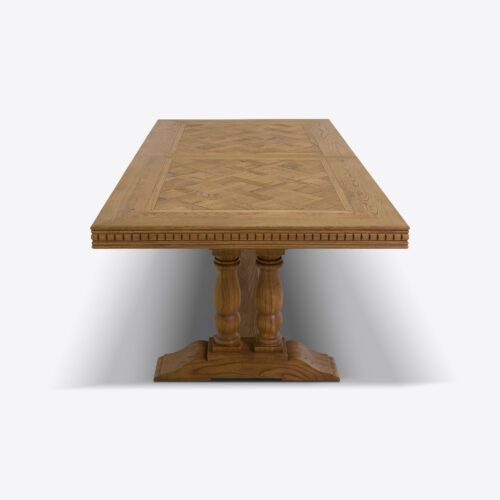 Bezier extending extendable dining table with parquet design made from oak suitable for dining room or kitchen