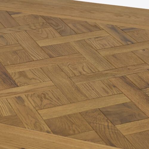 Bezier extending extendable dining table with parquet design made from oak suitable for dining room or kitchen