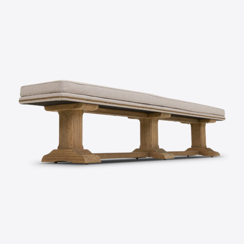 Petworth 250cm dining bench kitchen or dining room upholstered in linen with rivets