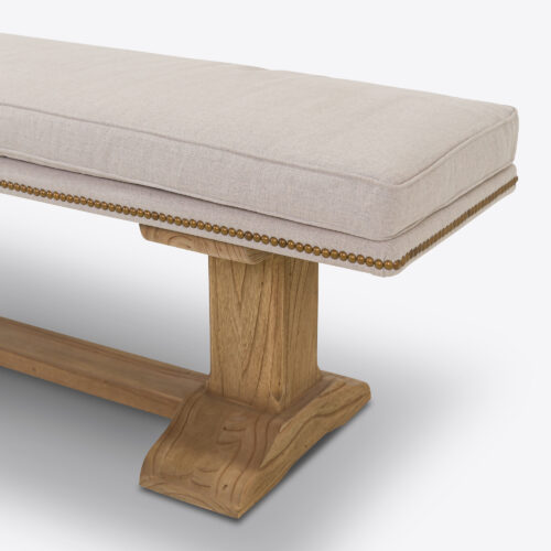 Petworth 250cm dining bench kitchen or dining room upholstered in linen with rivets