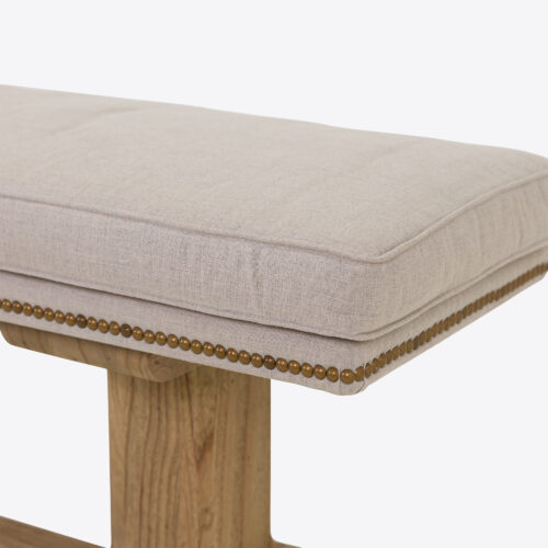 Petworth dining bench kitchen or dining room upholstered in linen with rivets