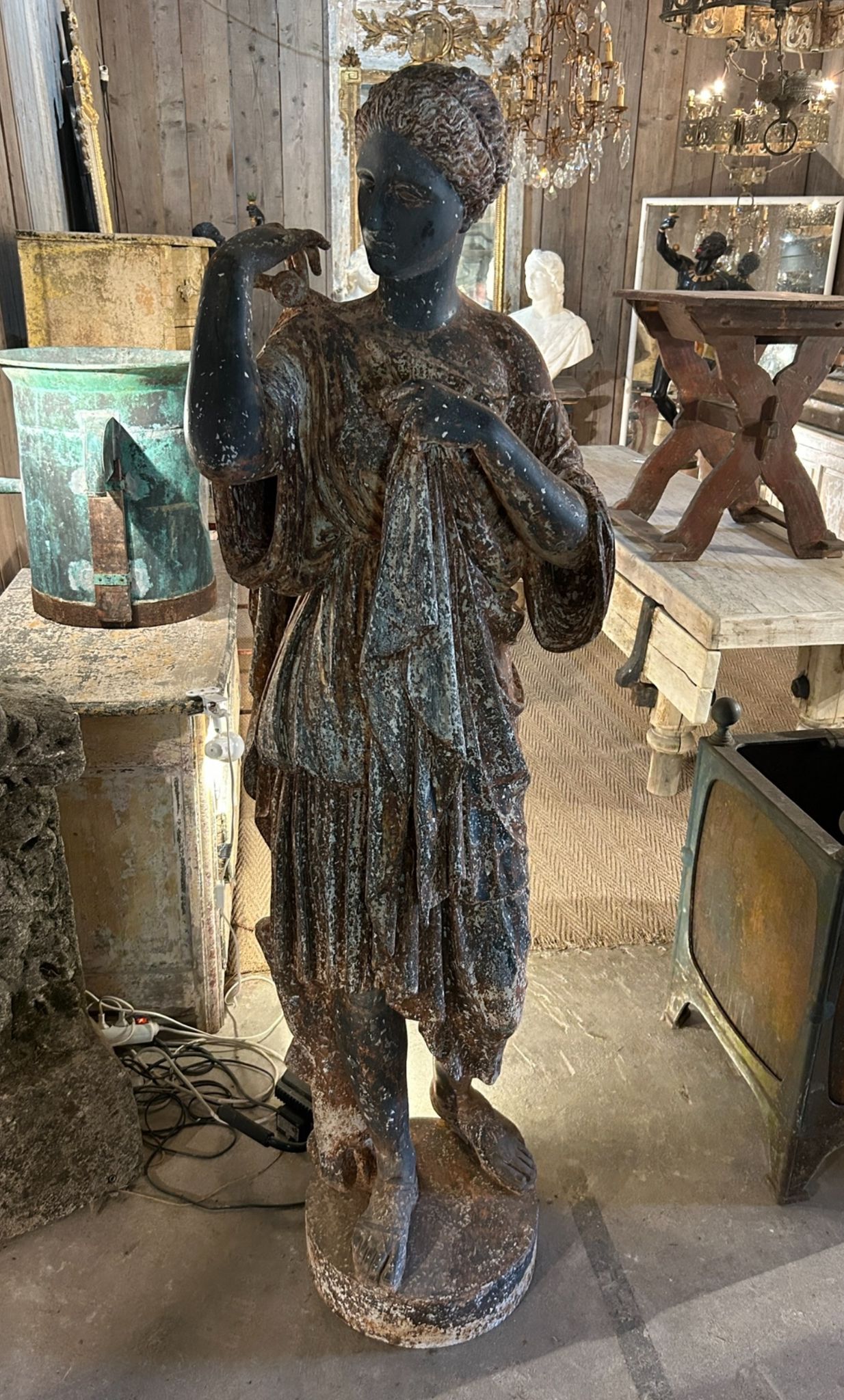 Beautiful cast iron 19th century statue "Diana of gabs" we purchased in Southern France.