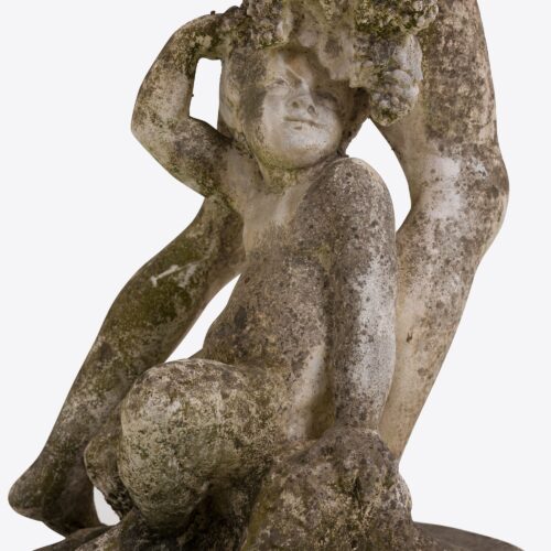 vintage garden stone statue of Bacchus with Pan circa 1950